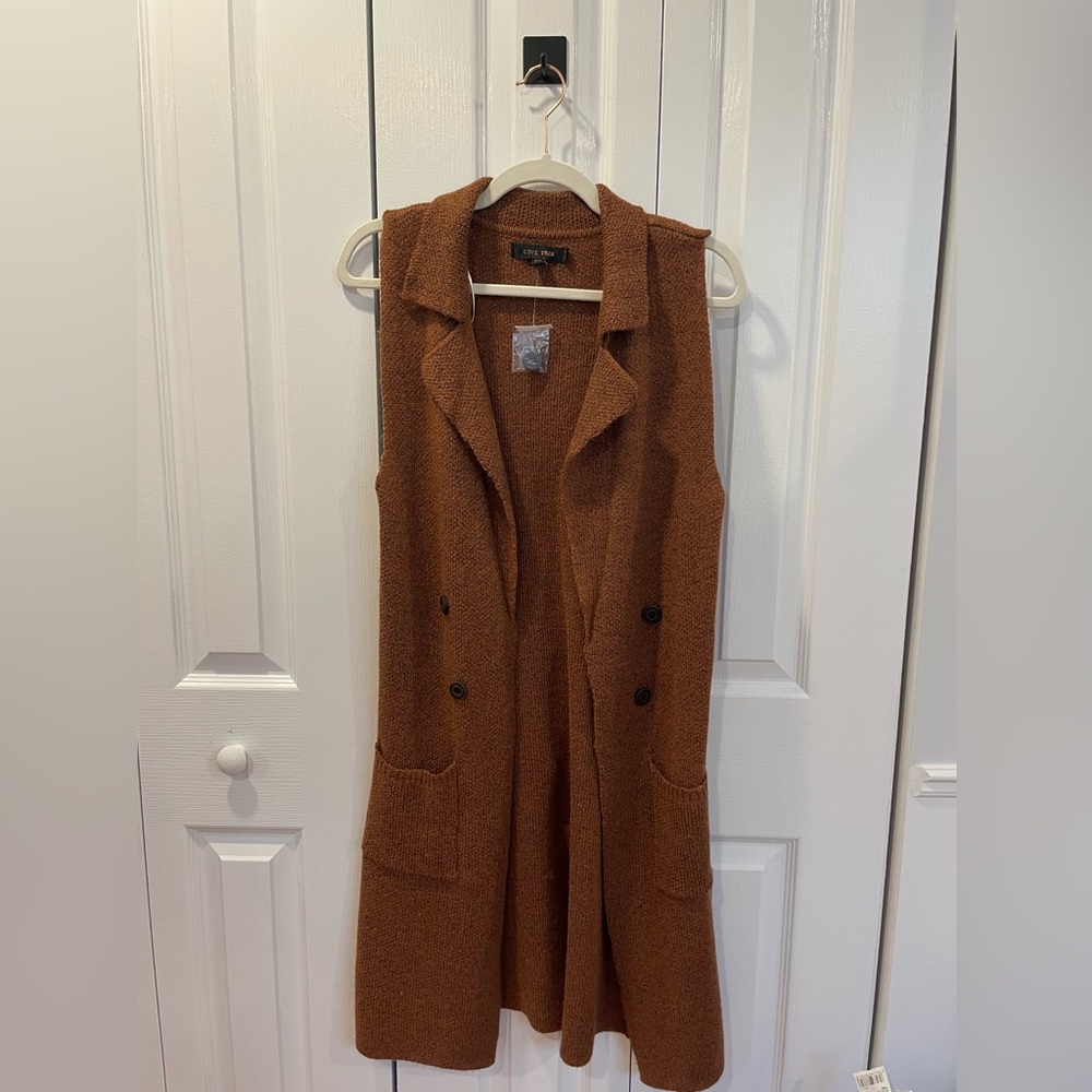 brown long sweater vest